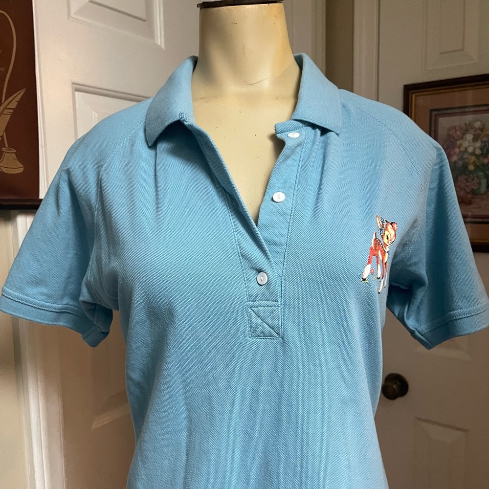 BSR Light Blue Polo Shirt Dress with Embroidered Fawn - Picture 3 of 11